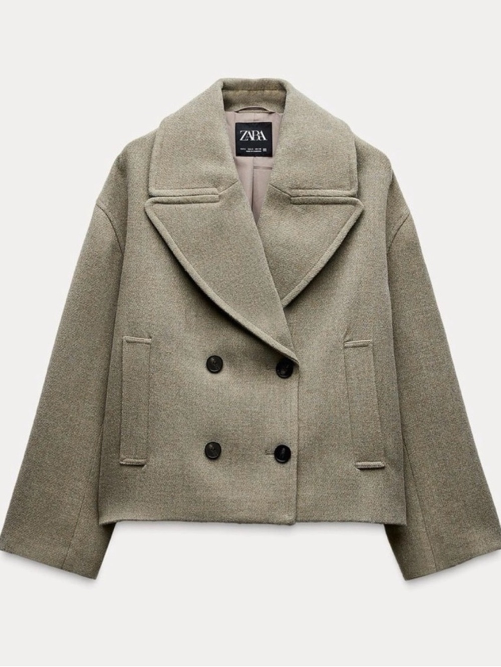 Zara Double-Breasted Cropped Pea Coat in Mink